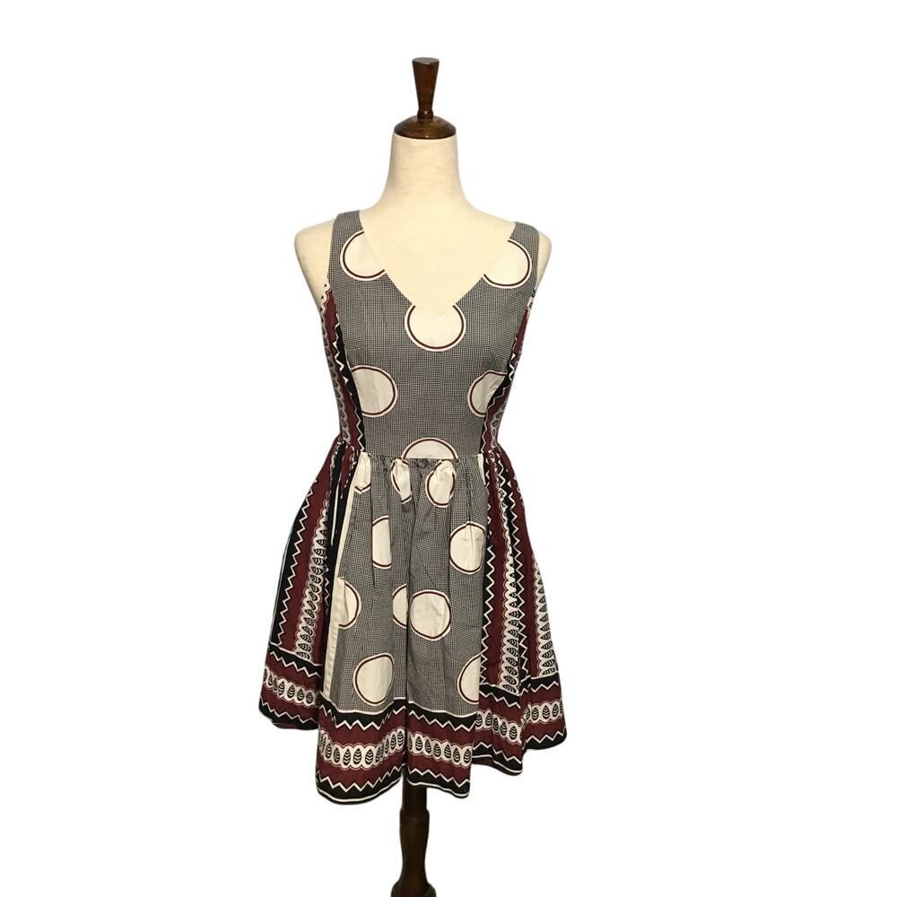 Maeve Moonsong Black Burgundy Cotton Retro Dress Sz 4